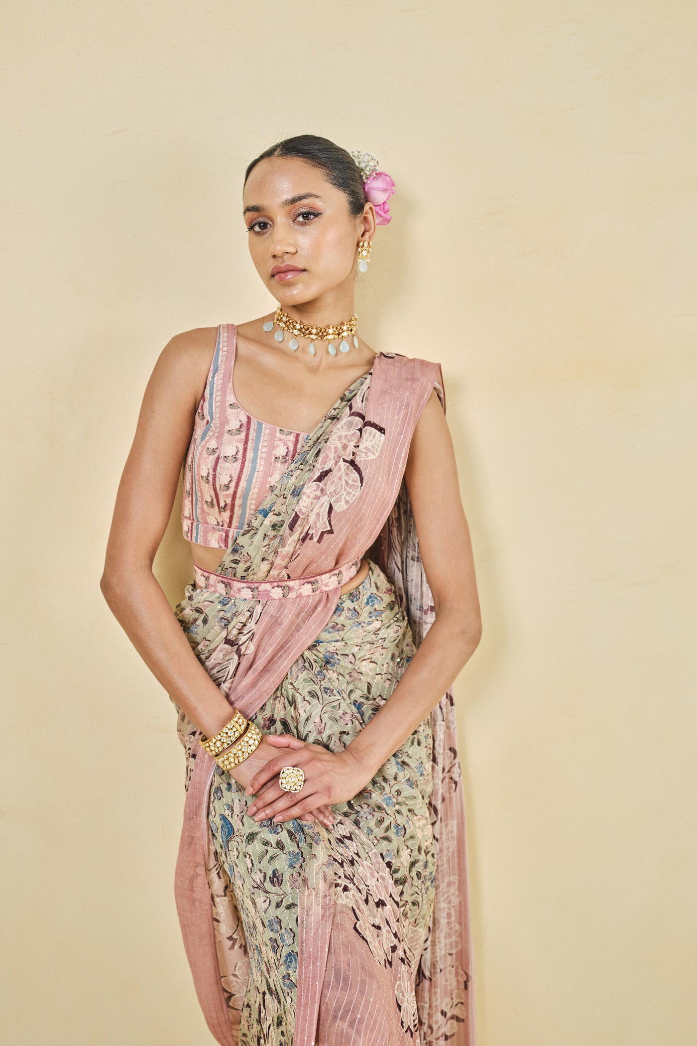 Anita Dongre Freesia Pre-draped Saree Blush indian designer wear online shopping melange singapore