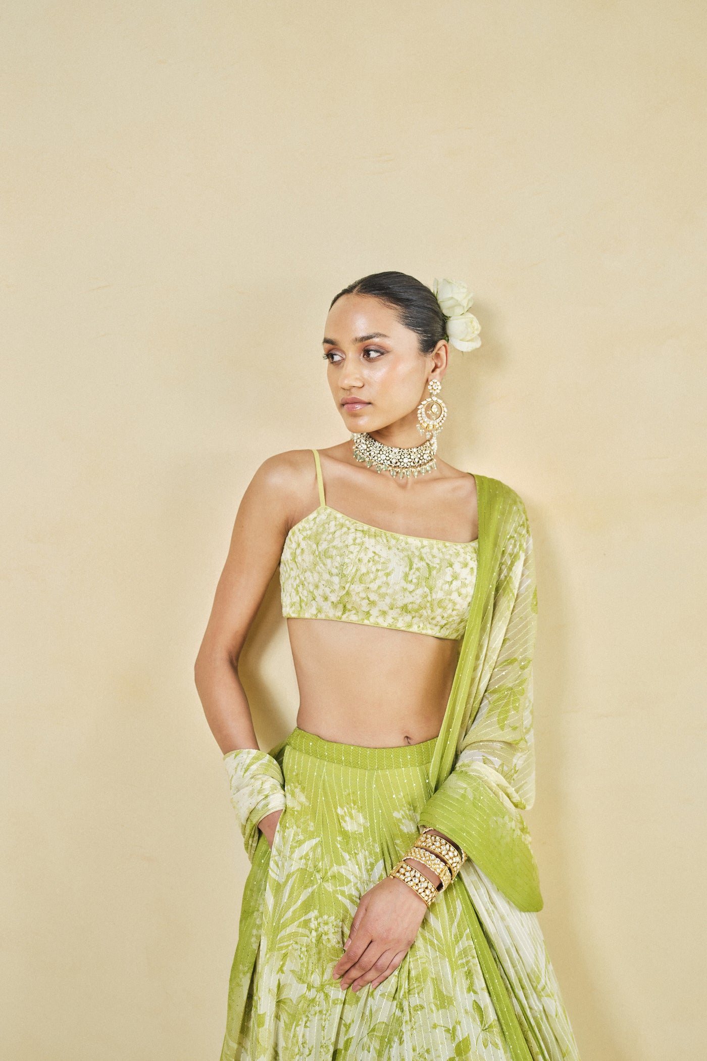 Anita Dongre From The Tropics Georgette Lehenga Lime indian designer wear online shopping melange singapore