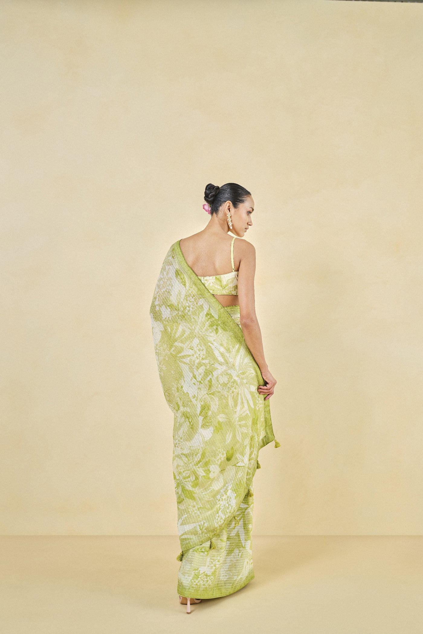 Anita Dongre From The Tropics Georgette Saree Lime indian designer wear online shopping melange singapore