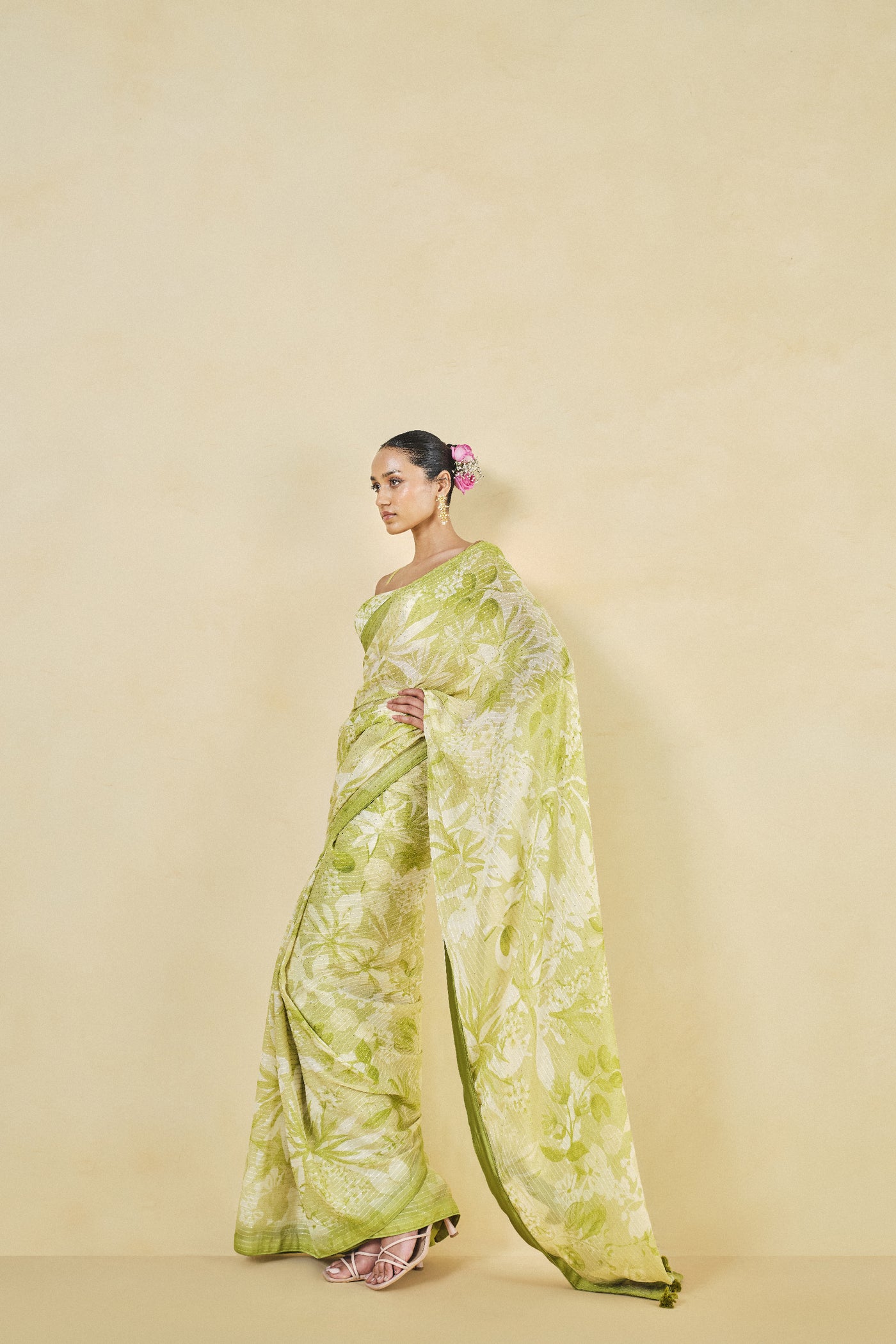 Anita Dongre From The Tropics Georgette Saree Lime indian designer wear online shopping melange singapore