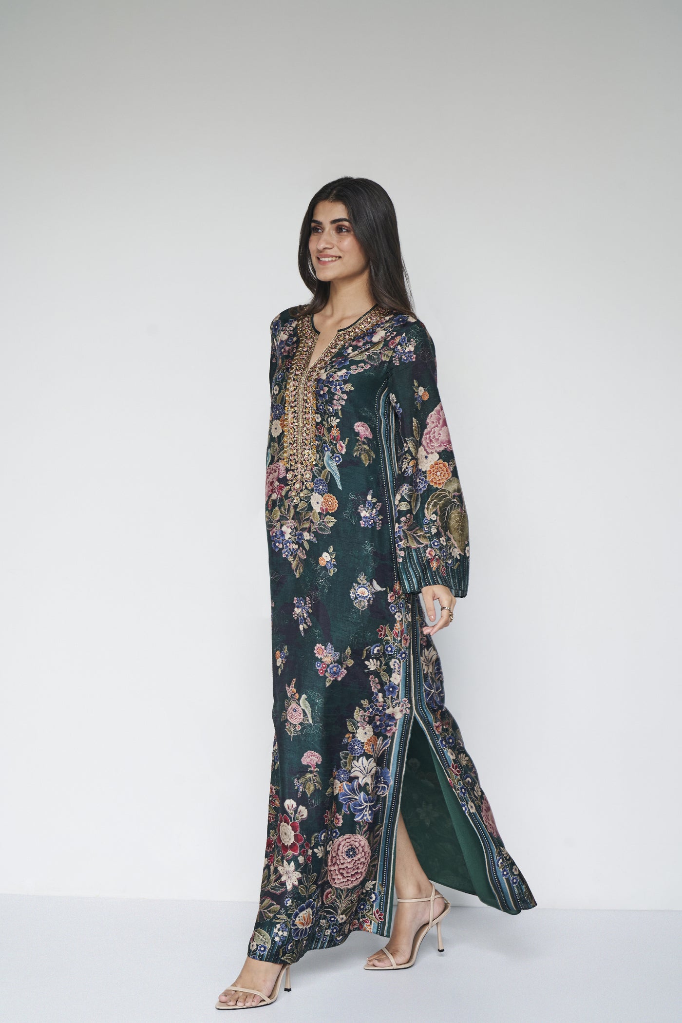 Anita Dongre Gazala Kaftan Green indian designer wear online shopping melange singapore