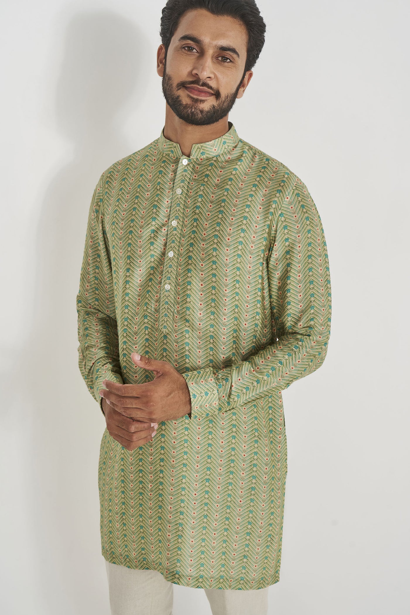 Anita Dongre Menswear Gihan Kurta Sage Green Indian designer wear online shopping melange singapore