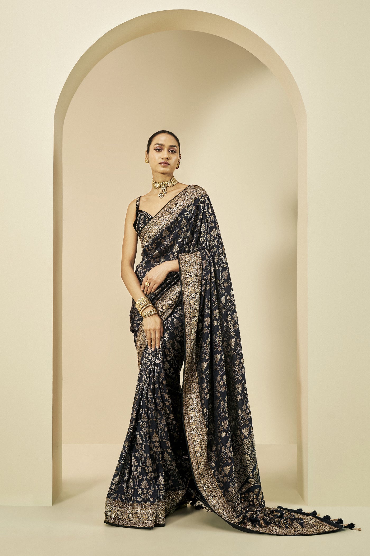 Anita Dongre Gleaming Forest Benarasi Silk Zardozi Saree Black indian designer wear online shopping melange singapore