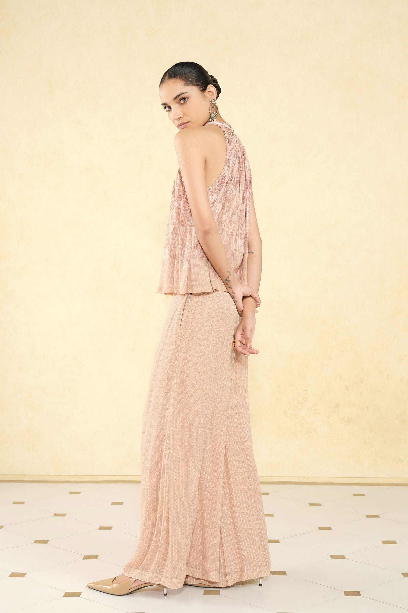 Anita Dongre Goji Printed Sequin Co-ord Hazelnut indian designer wear online shopping melange singapore
