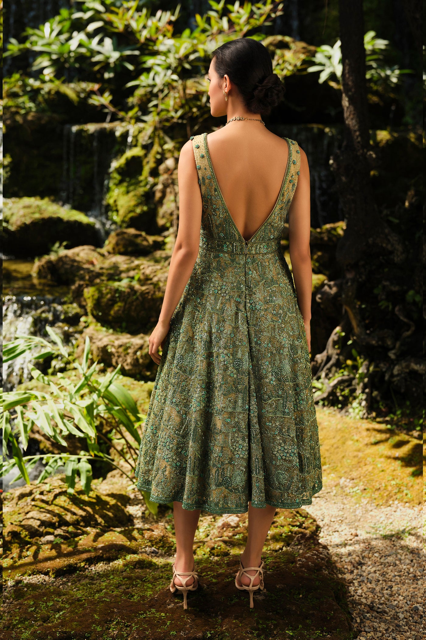 Anita Dongre Grassland Embroidered Dress Green indian designer wear online shopping melange singapore

