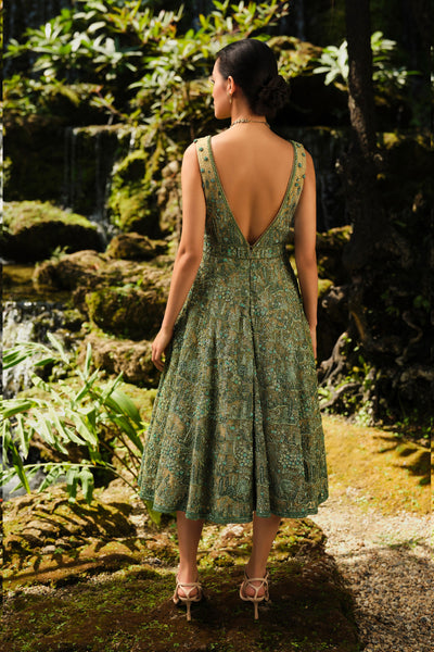 Anita Dongre Grassland Embroidered Dress Green indian designer wear online shopping melange singapore
