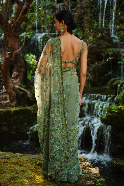 Anita Dongre Grassland Embroidered Saree Green indian designer wear online shopping melange singapore
