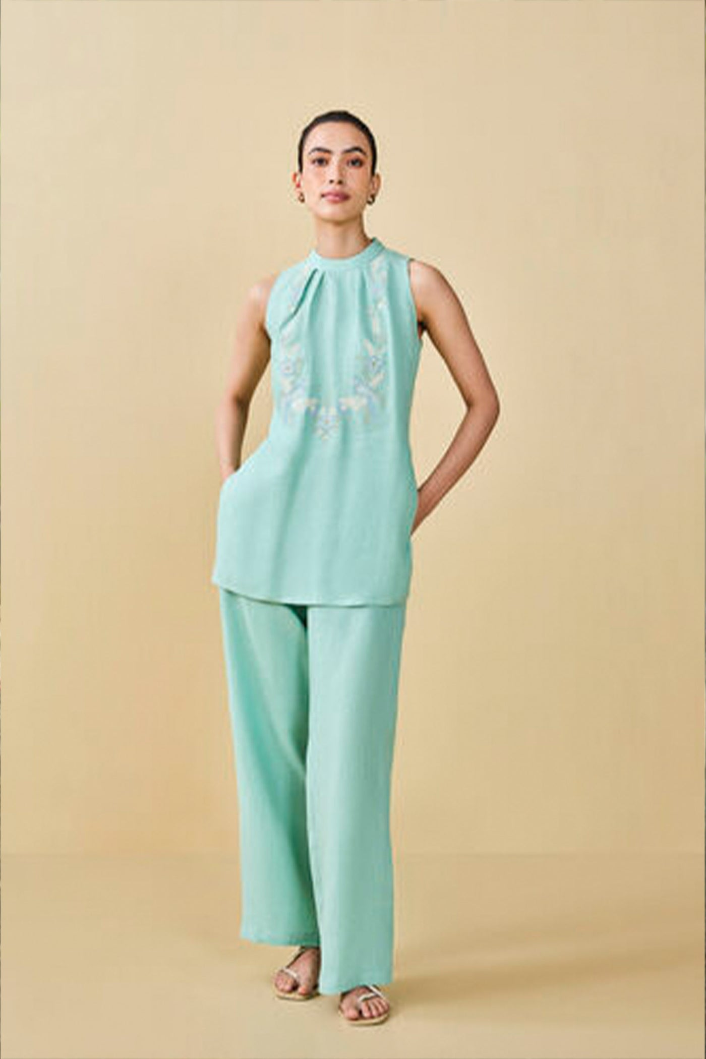 Anita Dongre Grassroot Birding Embroidered Hemp Coord Mint indian designer wear online shopping melange singapore