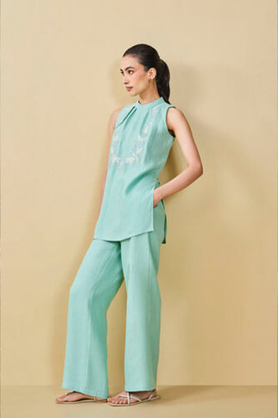 Anita Dongre Grassroot Birding Embroidered Hemp Coord Mint indian designer wear online shopping melange singapore