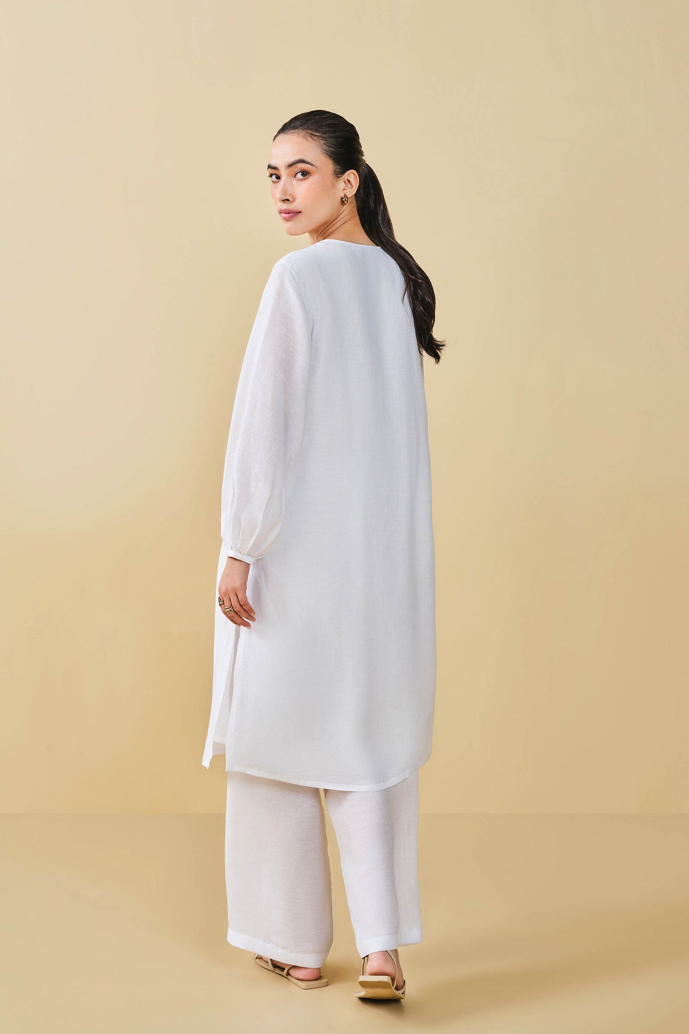Anita Dongre Grassroot Cloud Sky Hand-embroidered Chikankari Linen Co-ord White indian designer wear online shopping melange singapore