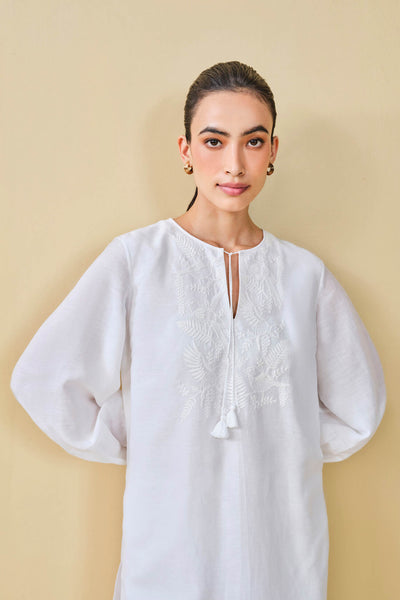 Anita Dongre Grassroot Cloud Sky Hand-embroidered Chikankari Linen Co-ord White indian designer wear online shopping melange singapore