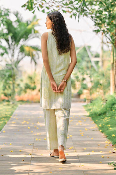 Anita Dongre Grassroot Sojourn Hand-embroidered Chikankari Linen Coord Lime indian designer wear online shopping melange singapore