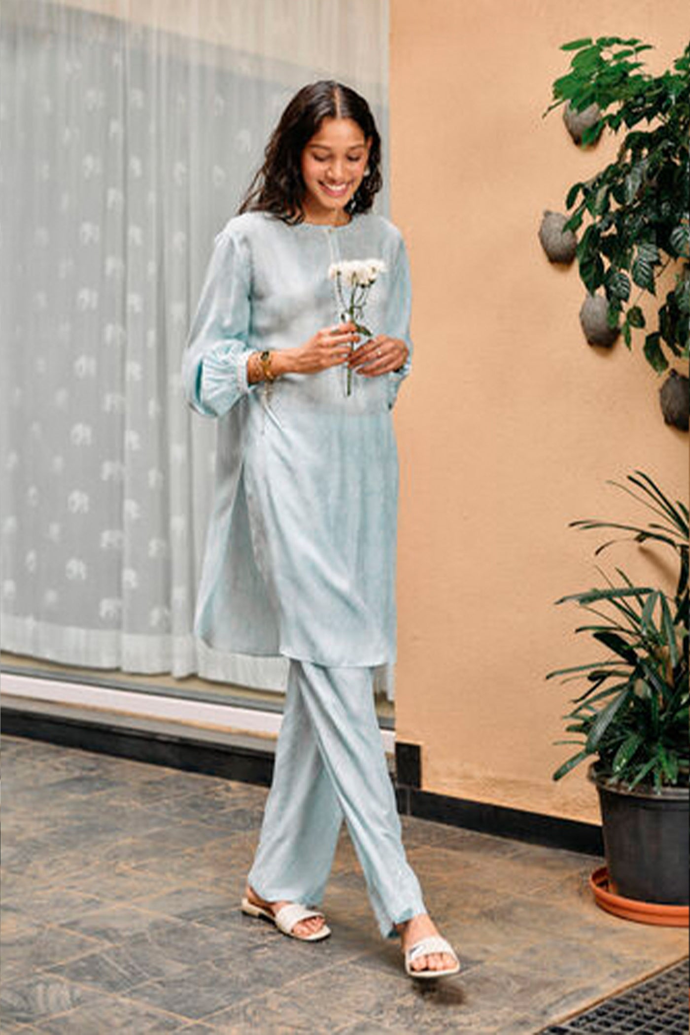 Anita Dongre Grassroot Tree Breeze Hand-block Printed Coord Blue indian designer wear online shopping melange singapore