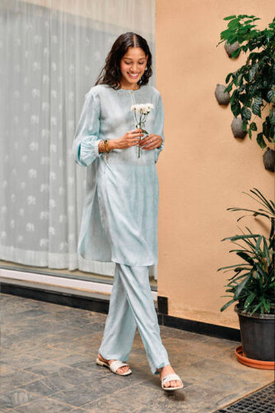 Anita Dongre Grassroot Tree Breeze Hand-block Printed Coord Blue indian designer wear online shopping melange singapore