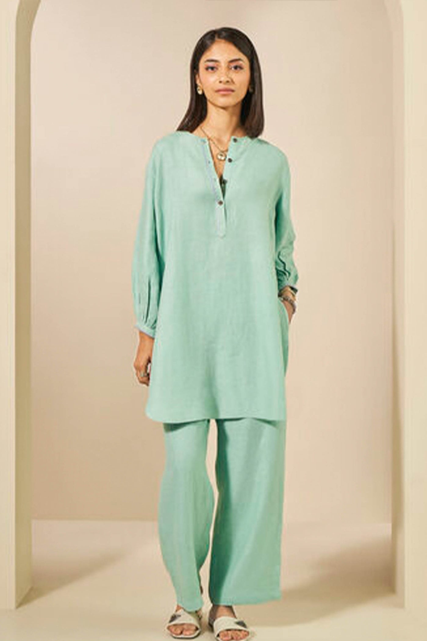 Anita Dongre Grassroot Whirl Hemp Coord Mint indian designer wear online shopping melange singapore