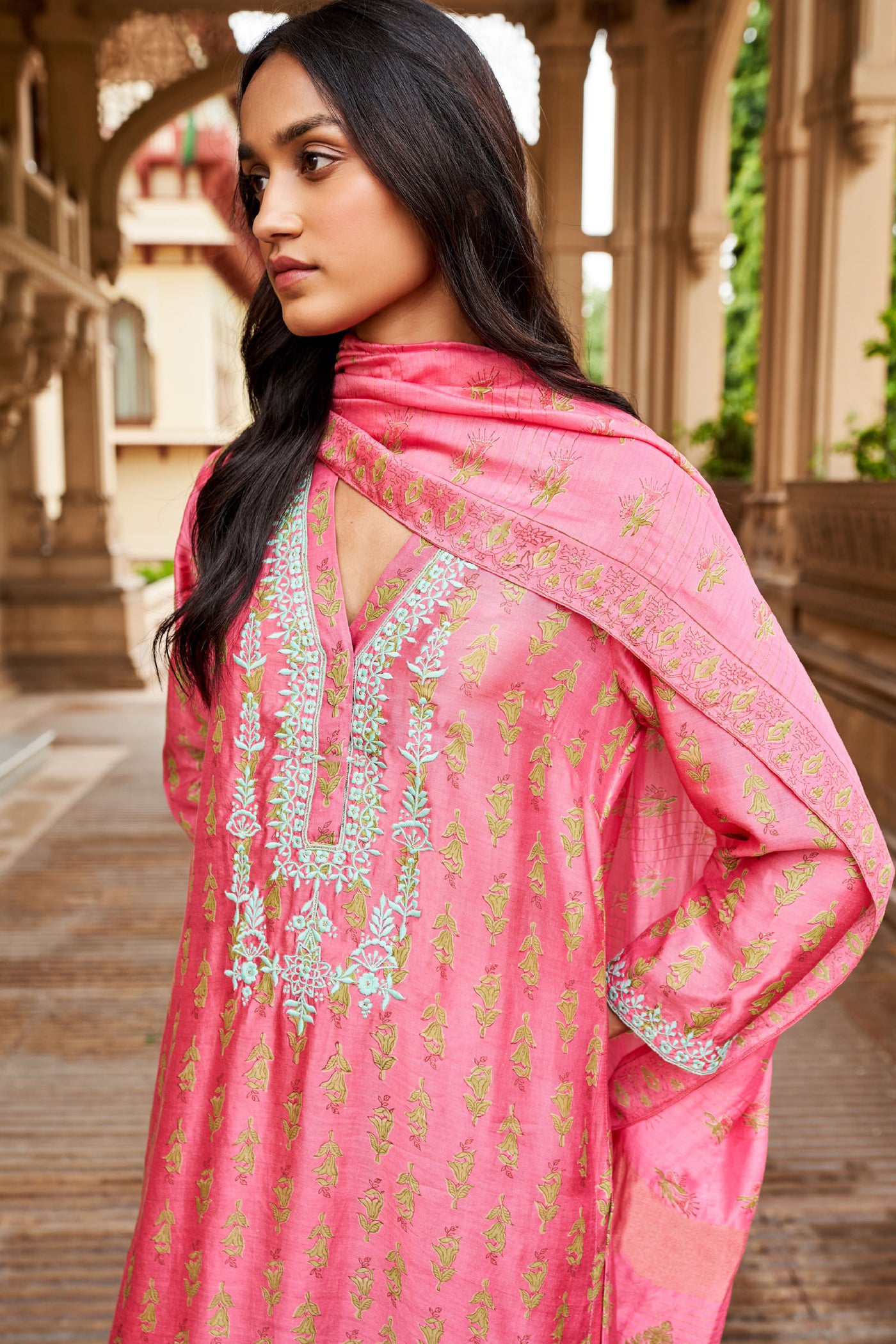 Anita Dongre Gulnaz Kurta Set Pink Indian designer wear online shopping melange singapore