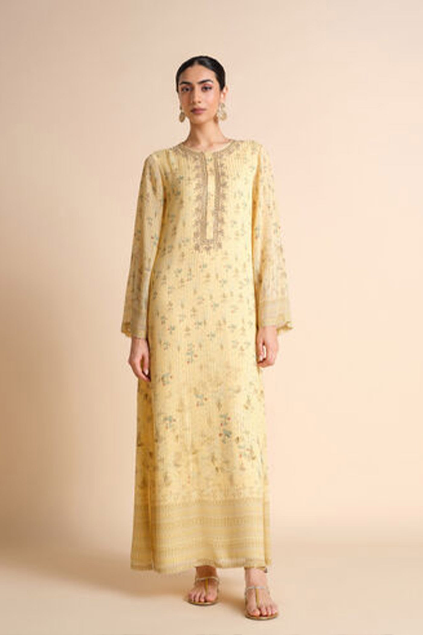 Anita Dongre Hana Printed Kaftan Yellow indian designer wear online shopping melange singapore