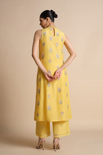 Anita Dongre Helianthe Embroidered Mul Suit Set Yellow indian designer wear online shopping melange singapore