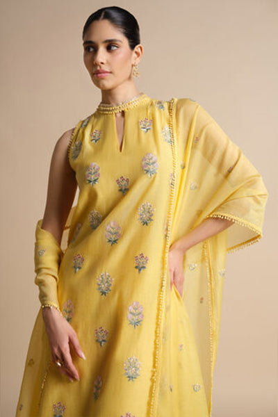 Anita Dongre Helianthe Embroidered Mul Suit Set Yellow indian designer wear online shopping melange singapore
