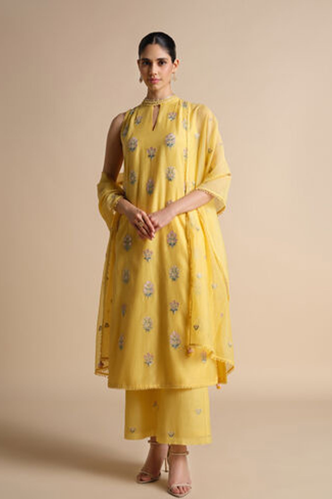 Anita Dongre Helianthe Embroidered Mul Suit Set Yellow indian designer wear online shopping melange singapore