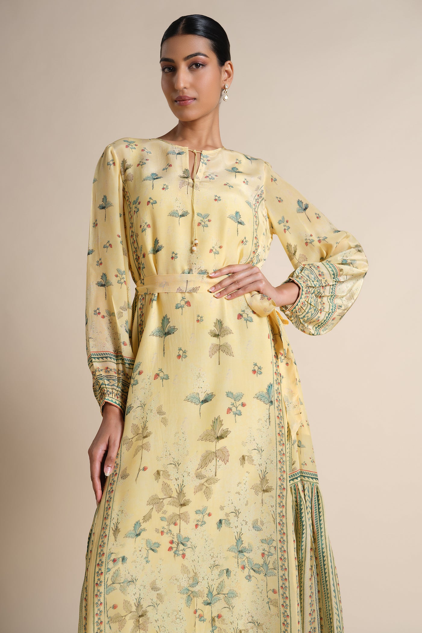 Anita Dongre Honeydew Printed Kaftan Yellow indian designer wear online shopping melange singapore
