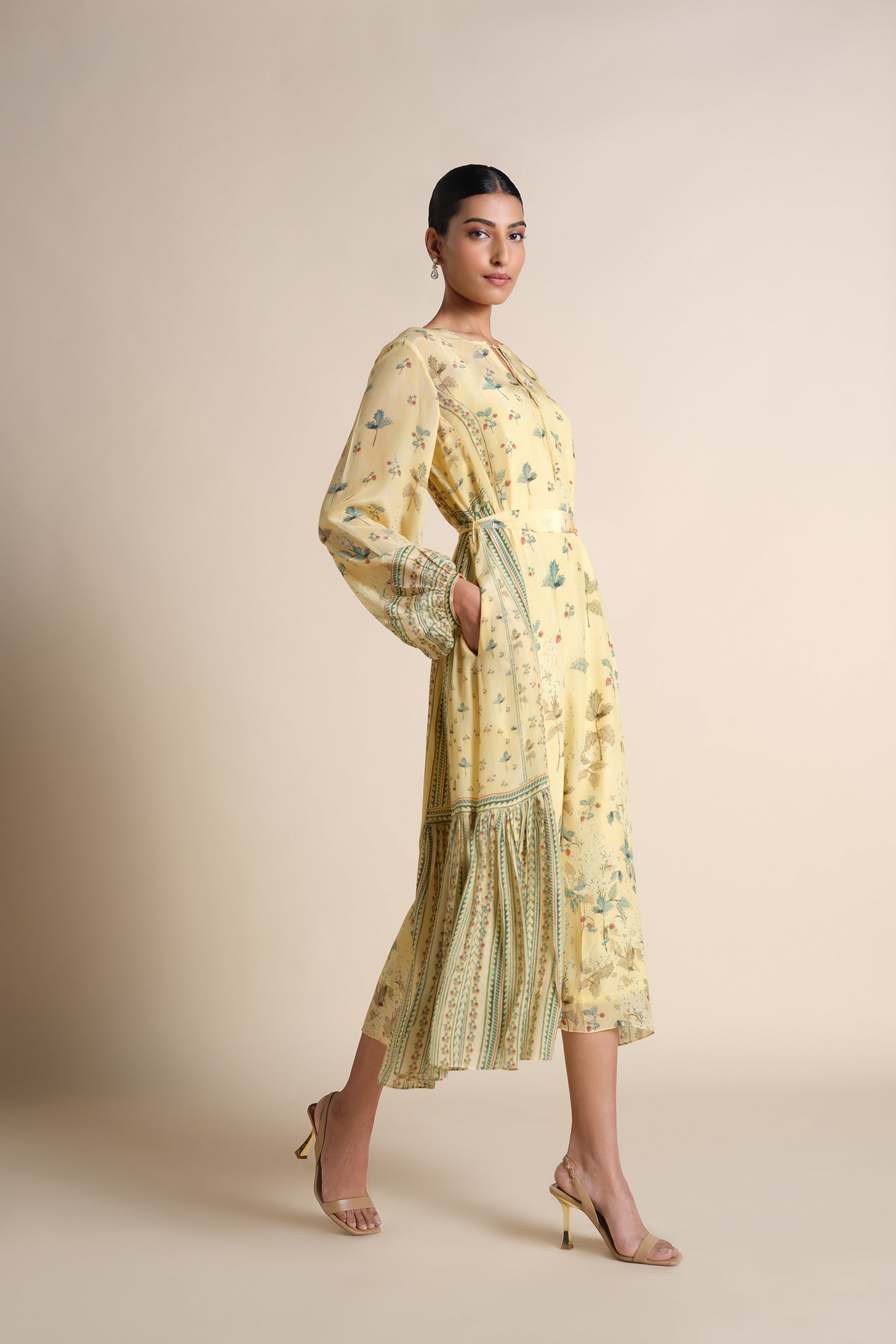 Anita Dongre Honeydew Printed Kaftan Yellow indian designer wear online shopping melange singapore