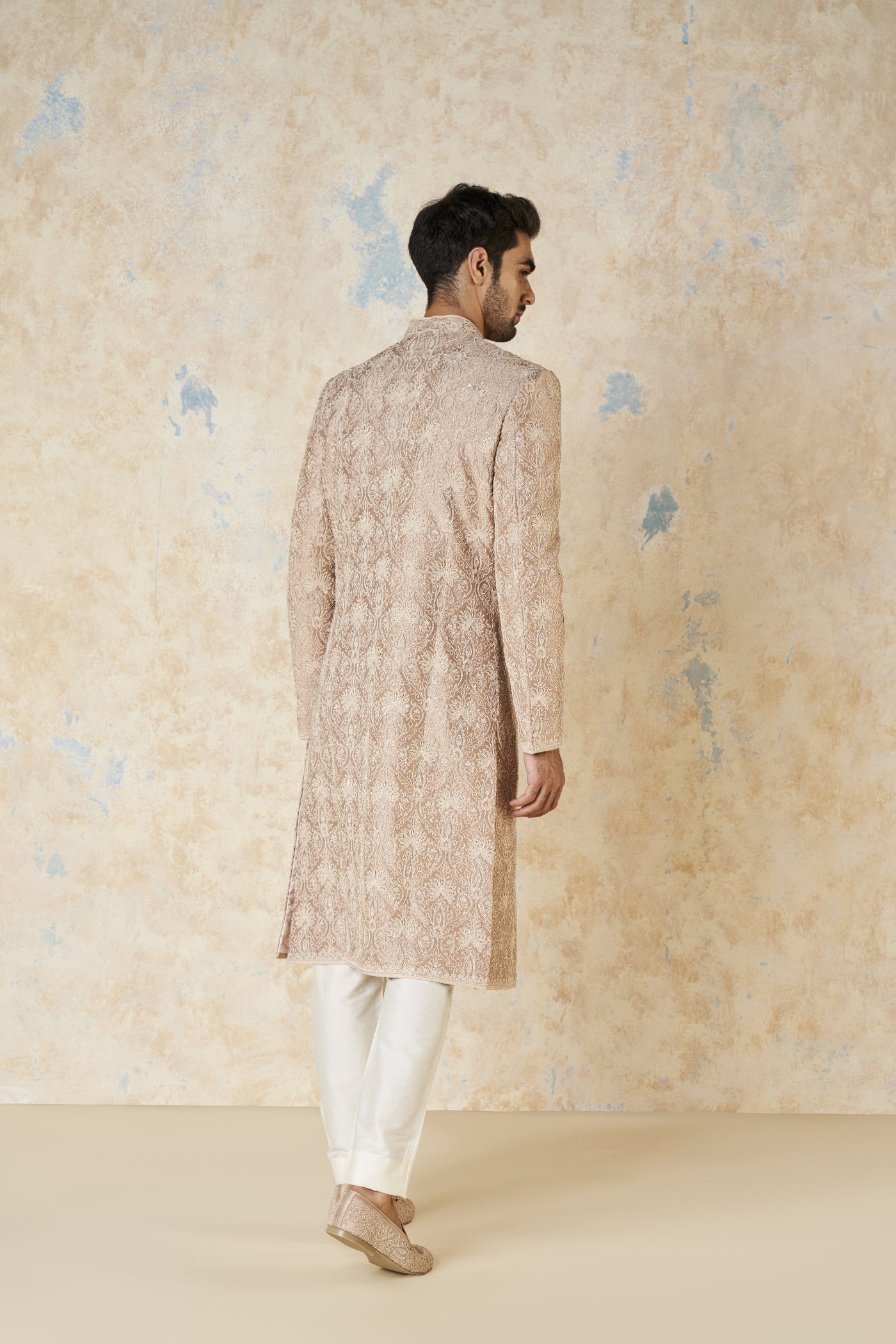 Anita Dongre Ikshaan Sherwani Salmon indian designer wear online shopping melange singapore