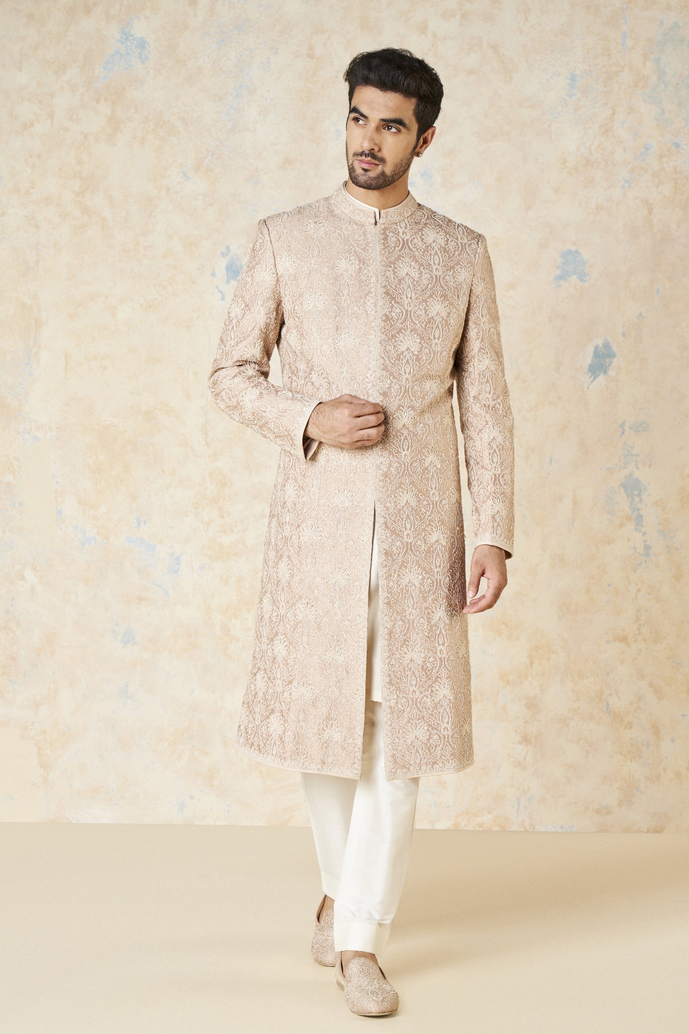 Anita Dongre Ikshaan Sherwani Salmon indian designer wear online shopping melange singapore