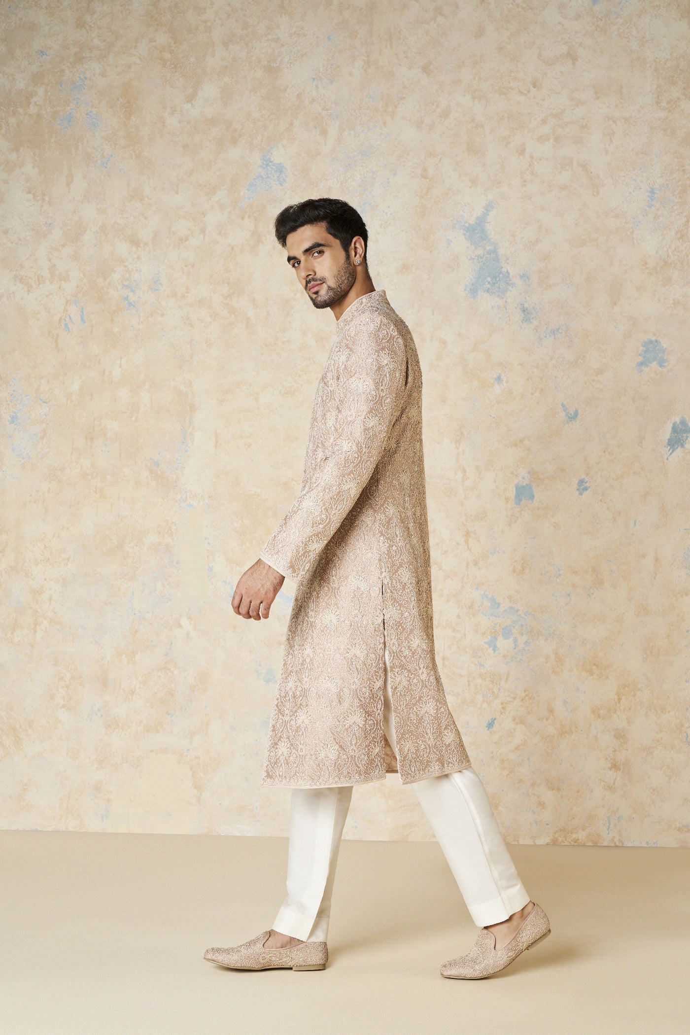 Anita Dongre Ikshaan Sherwani Salmon indian designer wear online shopping melange singapore