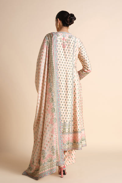 Anita Dongre Indivarini Printed Silk Anarkali Ivory indian designer wear online shopping melange singapore