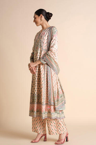 Anita Dongre Indivarini Printed Silk Anarkali Ivory indian designer wear online shopping melange singapore