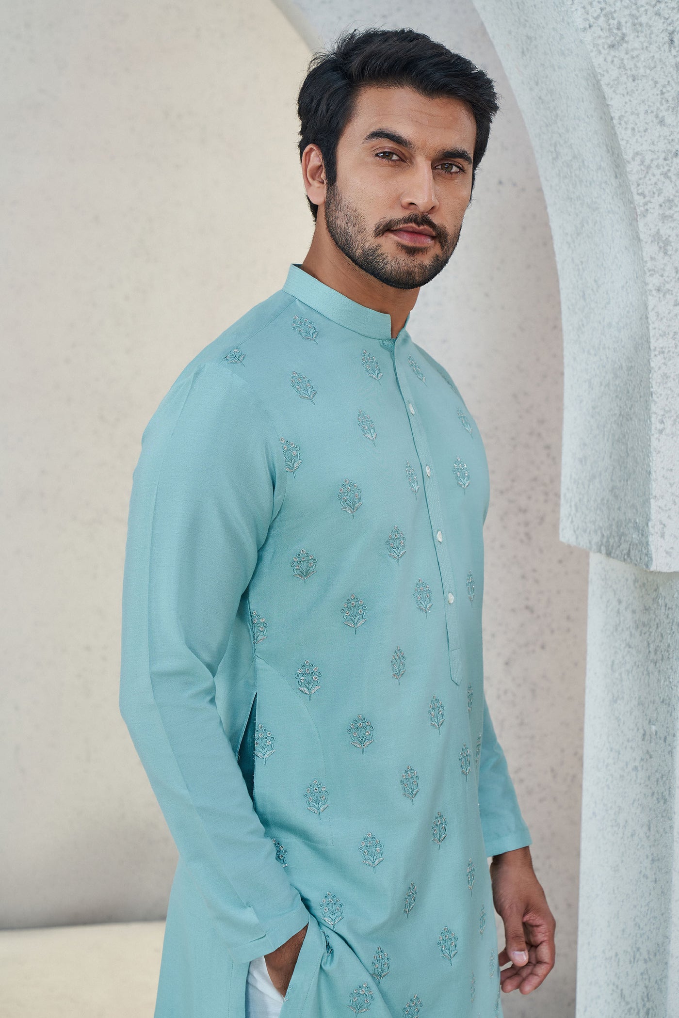 Anita Dongre Menswear Iyad Kurta Aqua Indian designer wear online shopping melange singapore