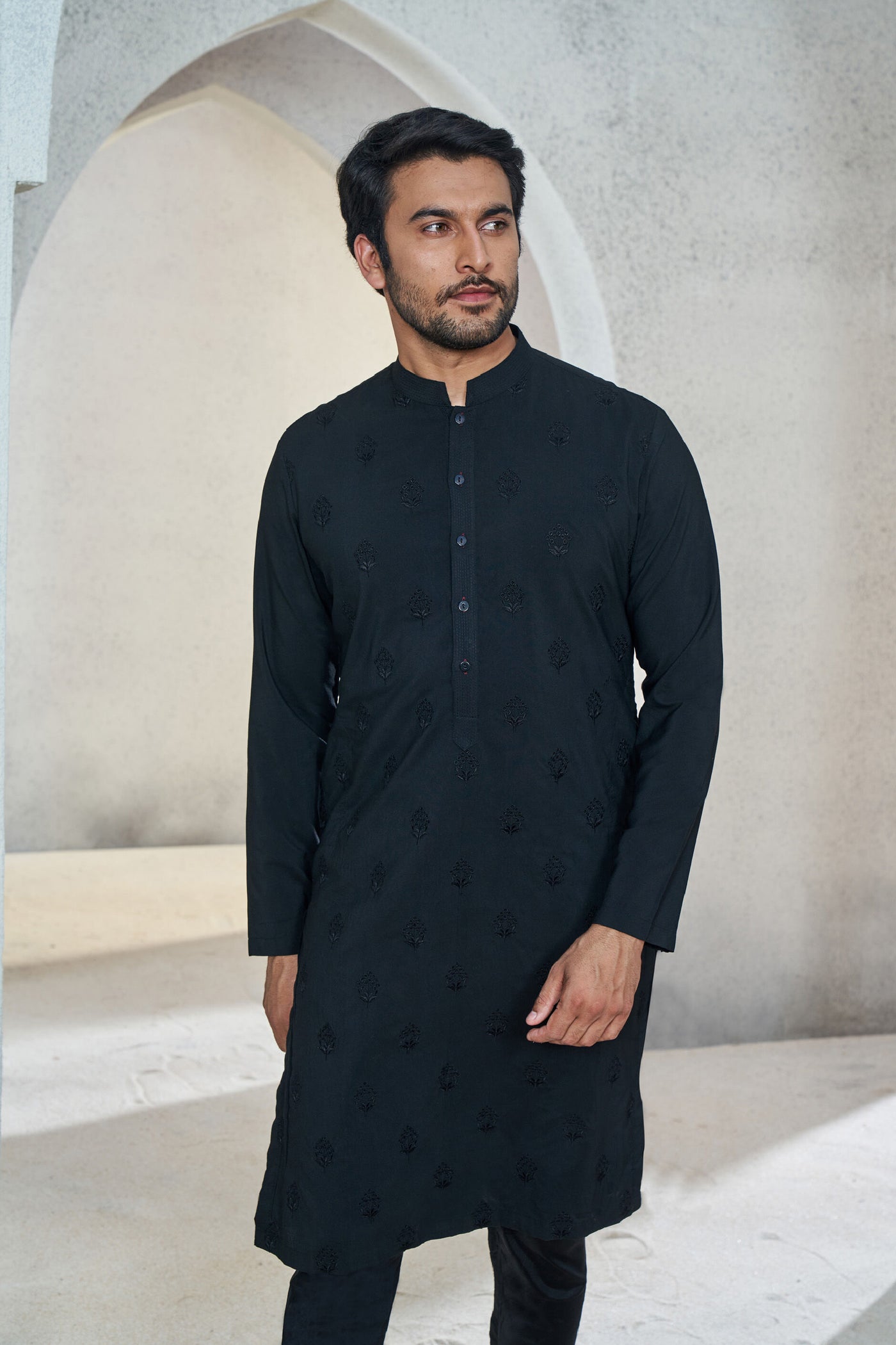 Anita Dongre Menswear Iyad Kurta Black Indian designer wear online shopping melange singapore