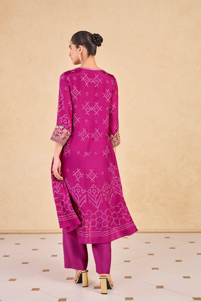 Anita Dongre Johona Handcrafted Bandhani Silk Kurta Set Purple
 indian designer wear online shopping melange singapore
