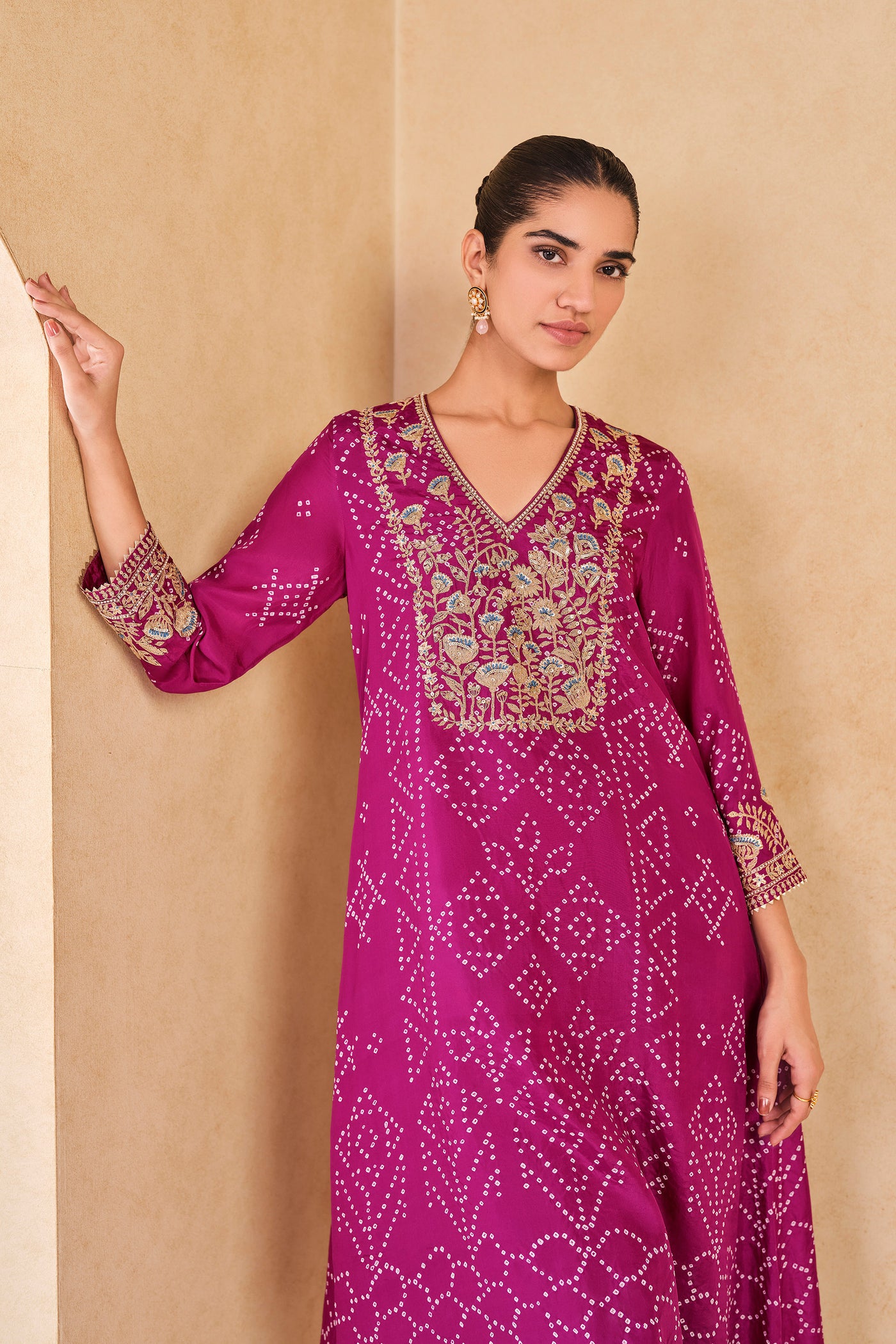 Anita Dongre Johona Handcrafted Bandhani Silk Kurta Set Purple
 indian designer wear online shopping melange singapore
