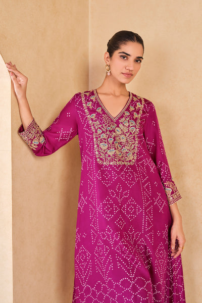 Anita Dongre Johona Handcrafted Bandhani Silk Kurta Set Purple
 indian designer wear online shopping melange singapore
