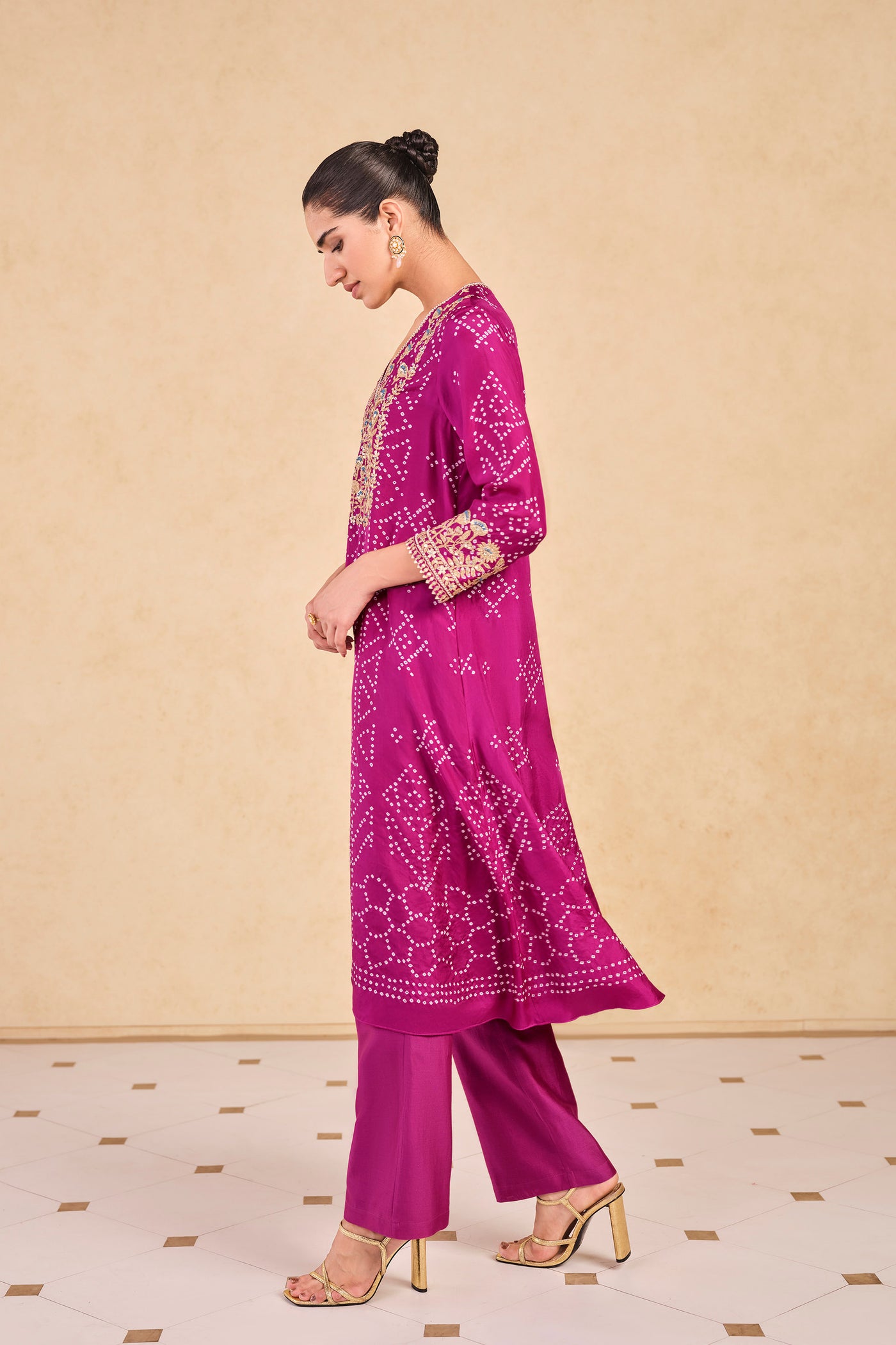 Anita Dongre Johona Handcrafted Bandhani Silk Kurta Set Purple
 indian designer wear online shopping melange singapore

