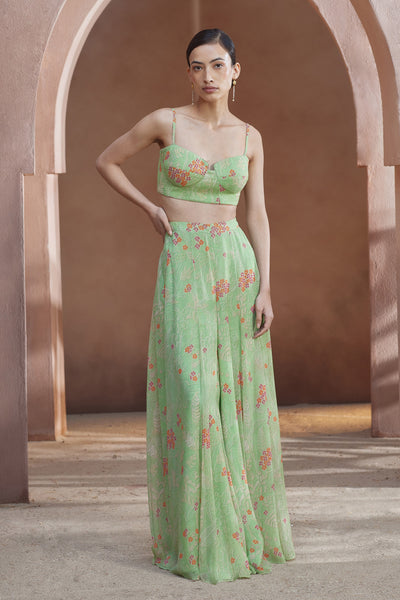 Anita Dongre Juliette Crop Top Pant Set Lime indian designer wear online shopping melange singapore