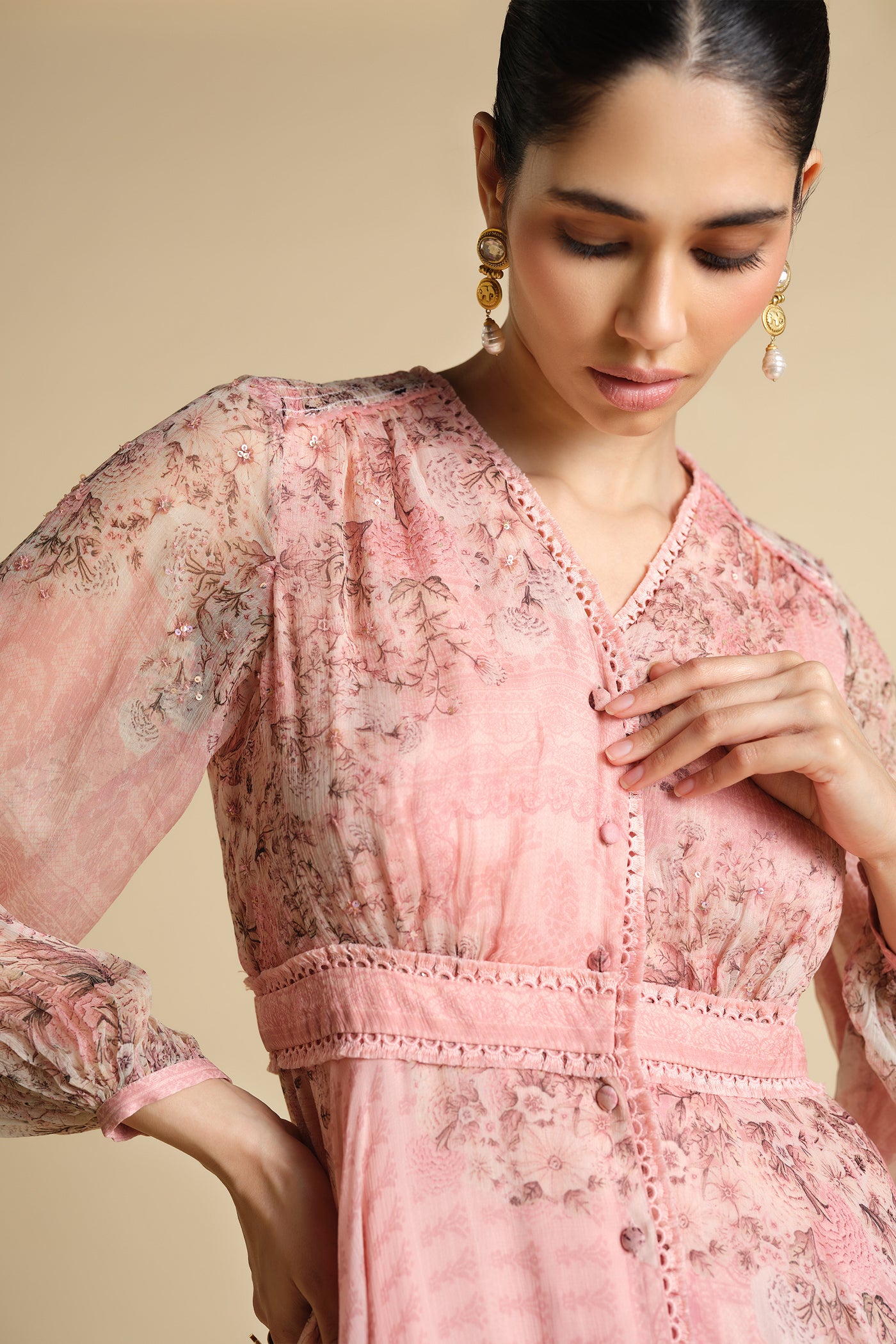 Anita Dongre Juri Printed Kaftan Blush indian designer wear online shopping melange singapore