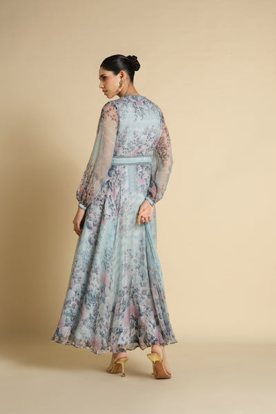Anita Dongre Juri Printed Kaftan Powder Blue indian designer wear online shopping melange singapore