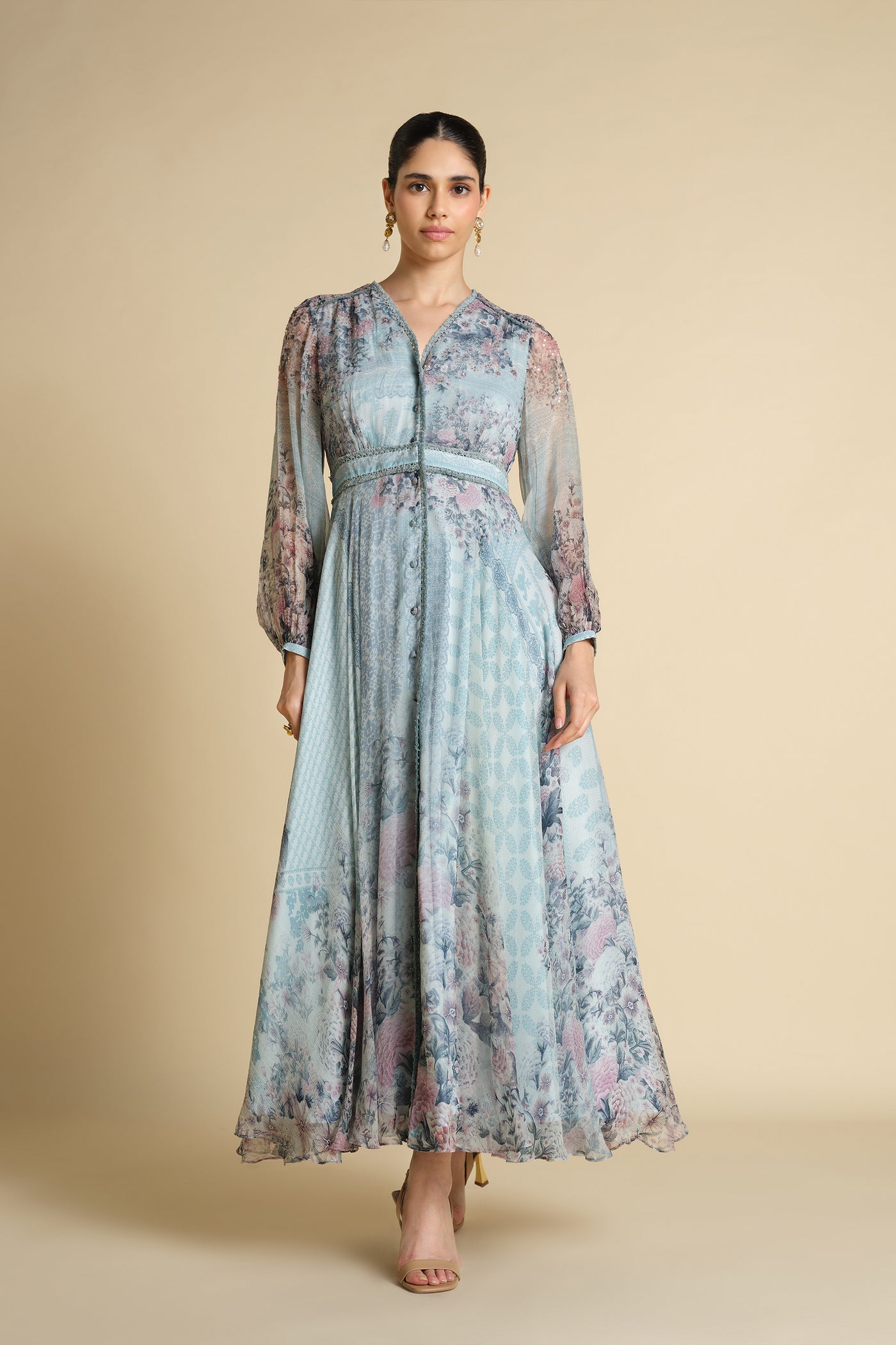 Anita Dongre Juri Printed Kaftan Powder Blue indian designer wear online shopping melange singapore