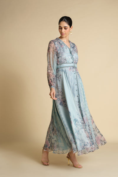 Anita Dongre Juri Printed Kaftan Powder Blue indian designer wear online shopping melange singapore