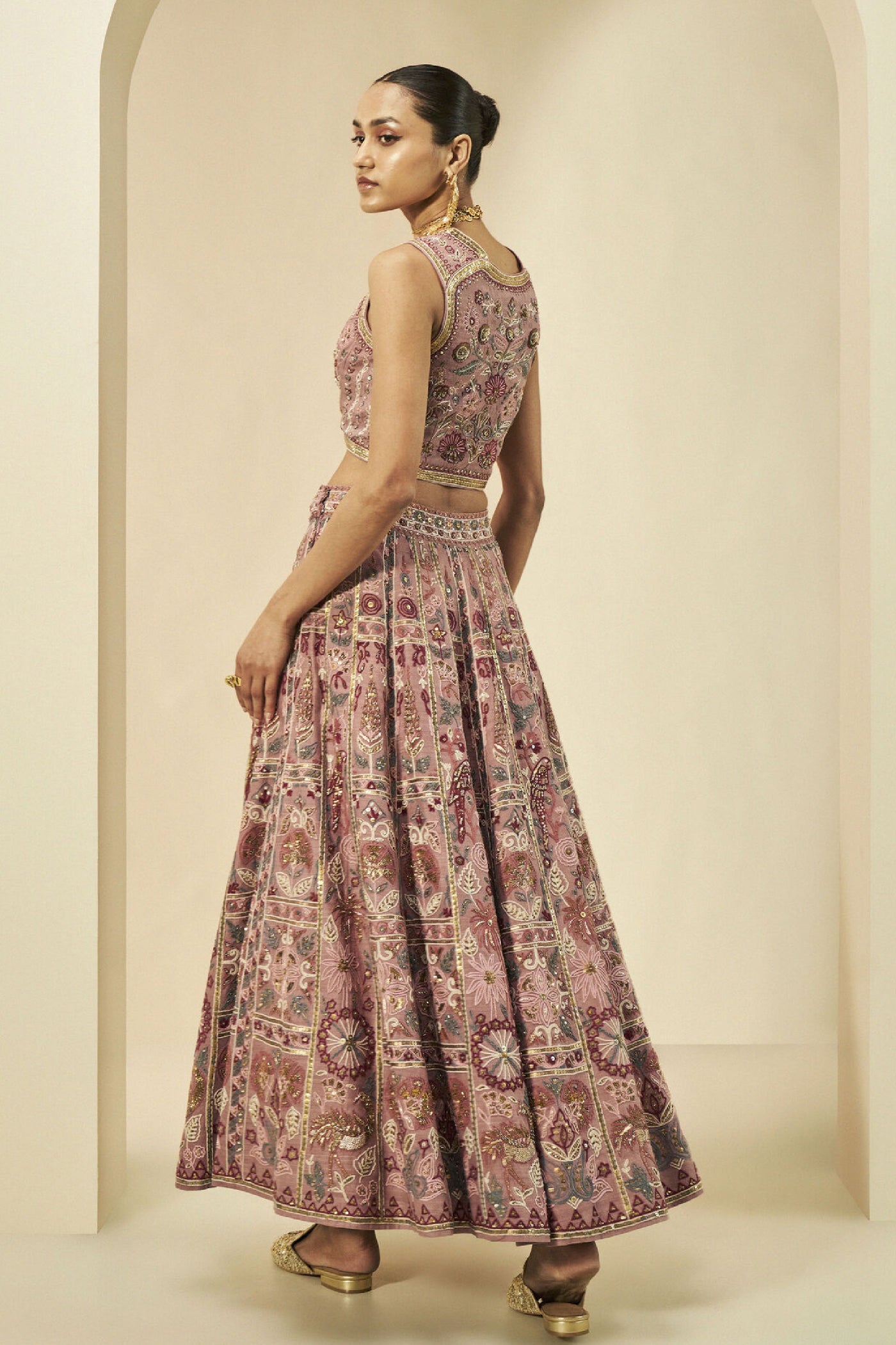 Anita Dongre Kaadhal Sewa Hand-embroidered Silk Skirt Set Old Rose indian designer wear online shopping melange singapore