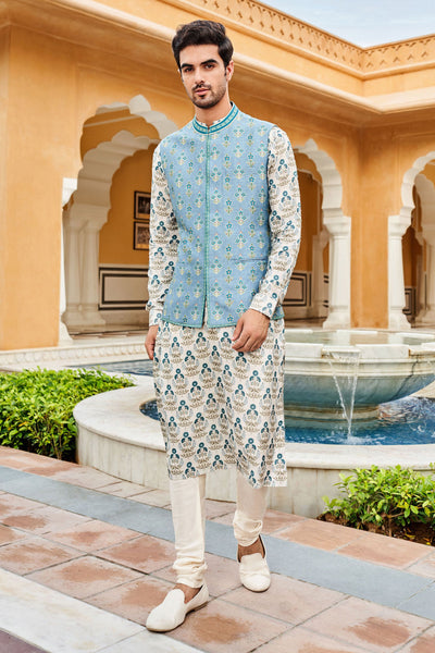 Anita Dongre menswear Kavan Nehru Jacket Powder Blue indian designer wear online shopping melange singapore