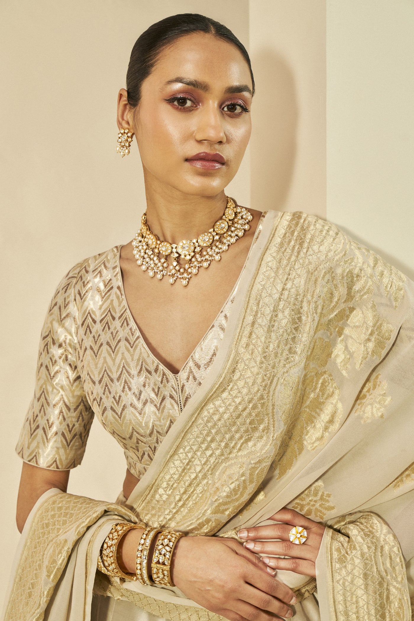 Anita Dongre Kehkashan Benarasi Silk Lehenga Set Gold indian designer wear online shopping melange singapore