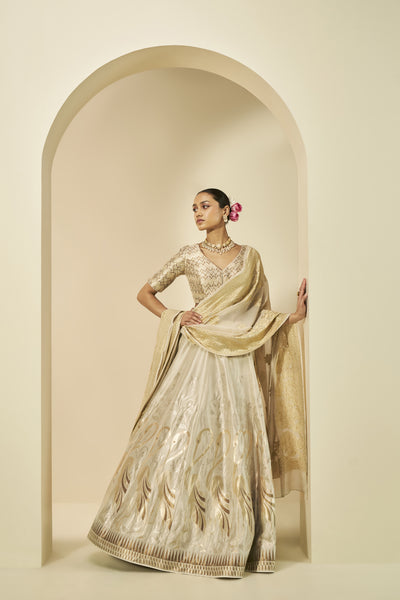 Anita Dongre Kehkashan Benarasi Silk Lehenga Set Gold indian designer wear online shopping melange singapore
