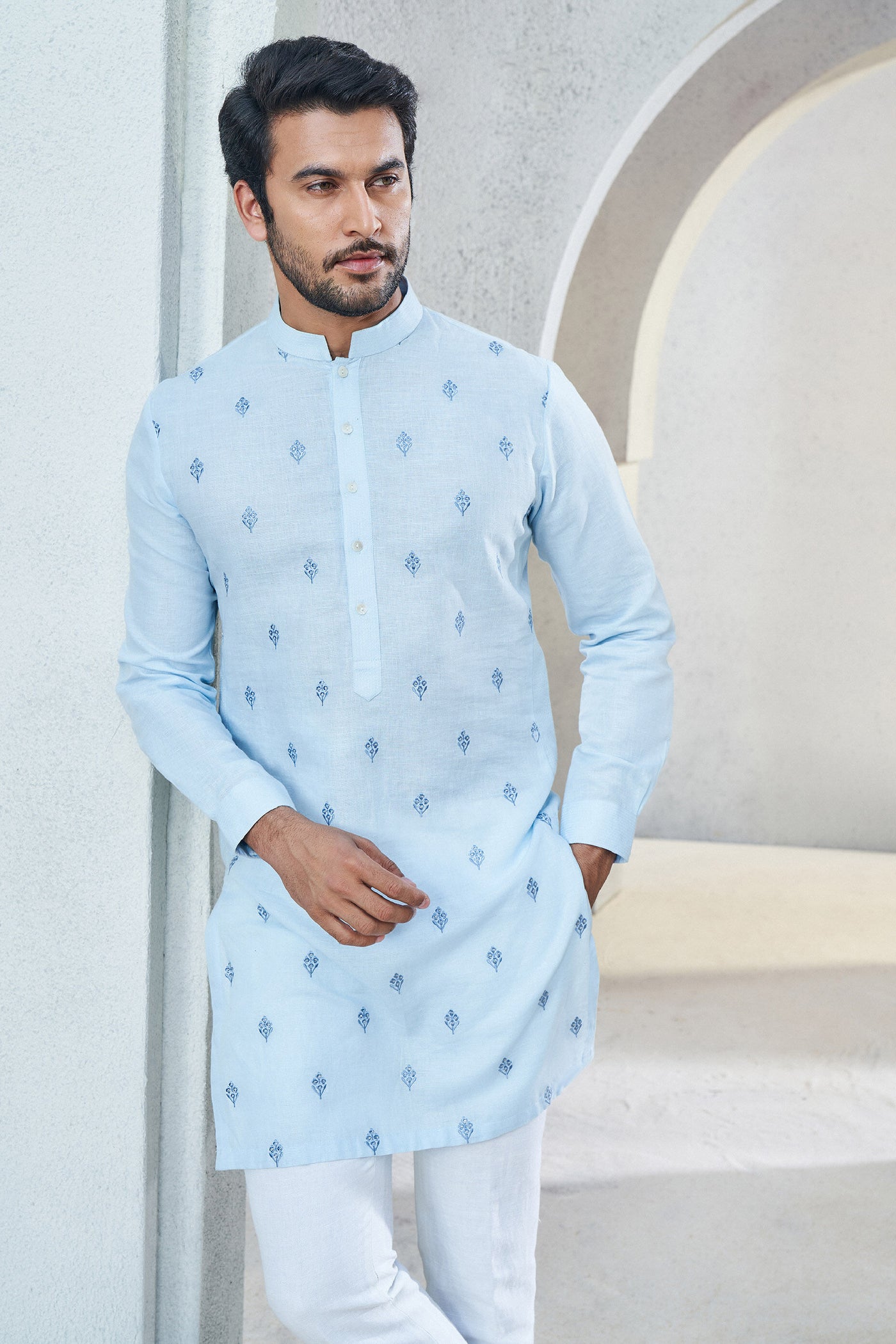 Anita Dongre Menswear Keshav Kurta Powder Blue Indian designer wear online shopping melange singapore