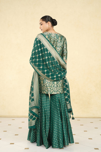Anita Dongre Khevna Handwoven Benarasi Silk Sharara Set Green indian designer wear online shopping melange singapore