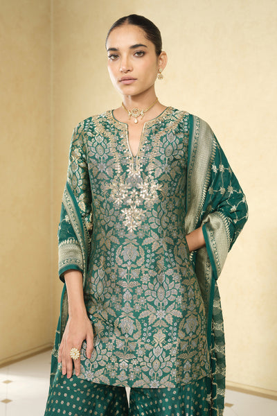 Anita Dongre Khevna Handwoven Benarasi Silk Sharara Set Green indian designer wear online shopping melange singapore