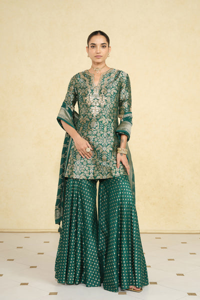 Anita Dongre Khevna Handwoven Benarasi Silk Sharara Set Green indian designer wear online shopping melange singapore